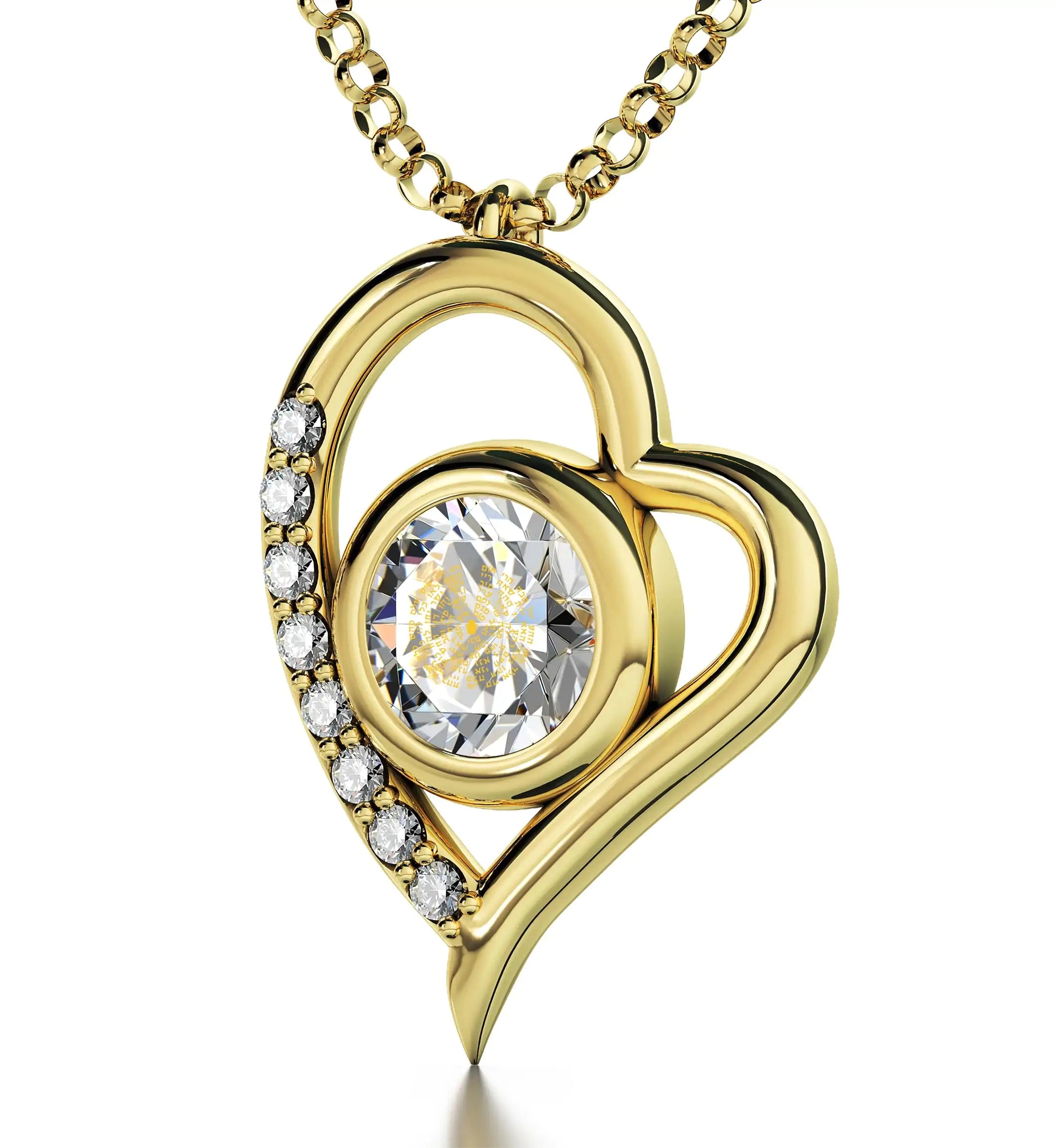 Gold Plated Silver Kabballah Necklace 72 Names Heart Pendant 24k Gold Inscribed