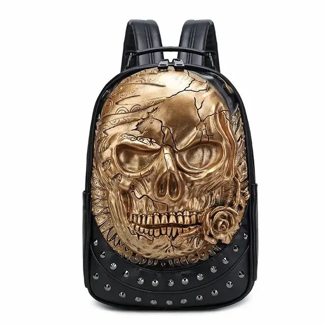 Thick Leather Casual Travel Bag With 3D Skull Design