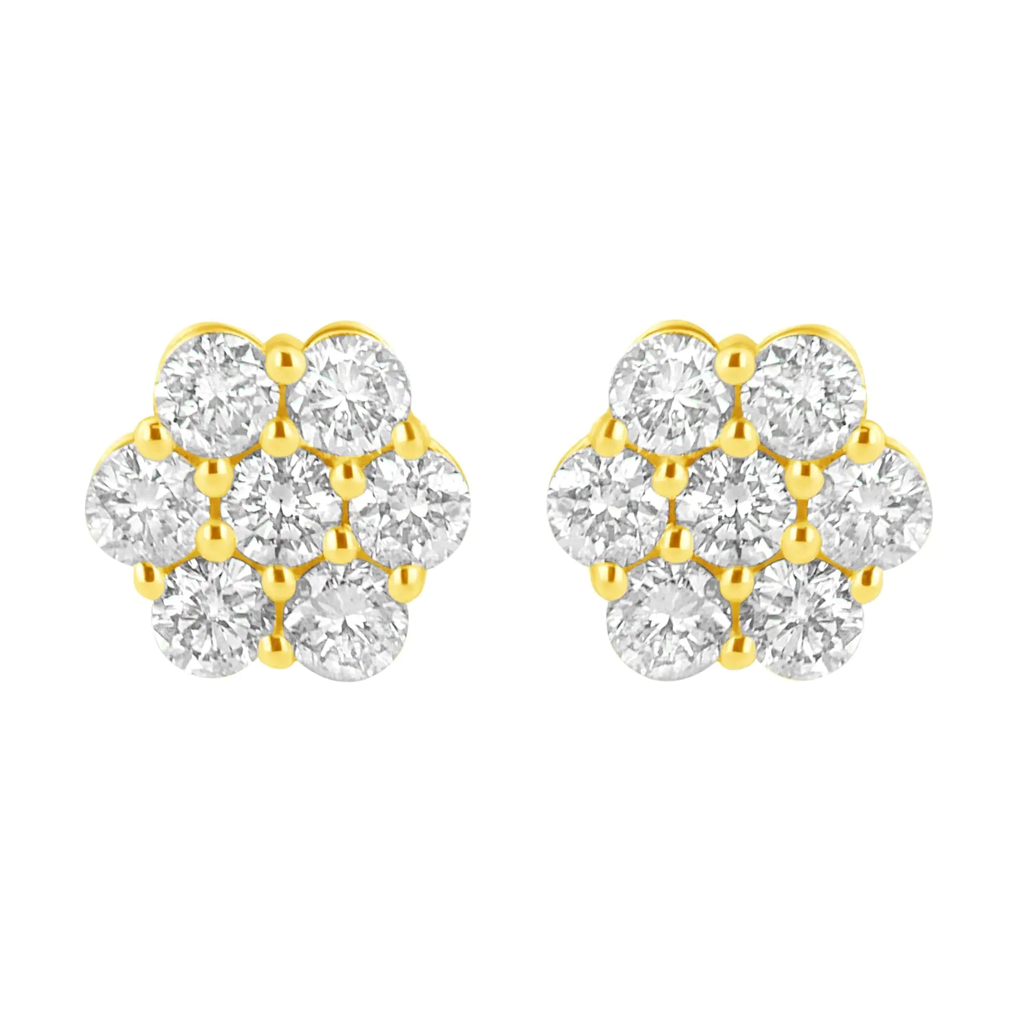 14K Yellow Gold 1.0 Cttw Diamond Flower Earring (J-K Color, I1-I2 Clarity)