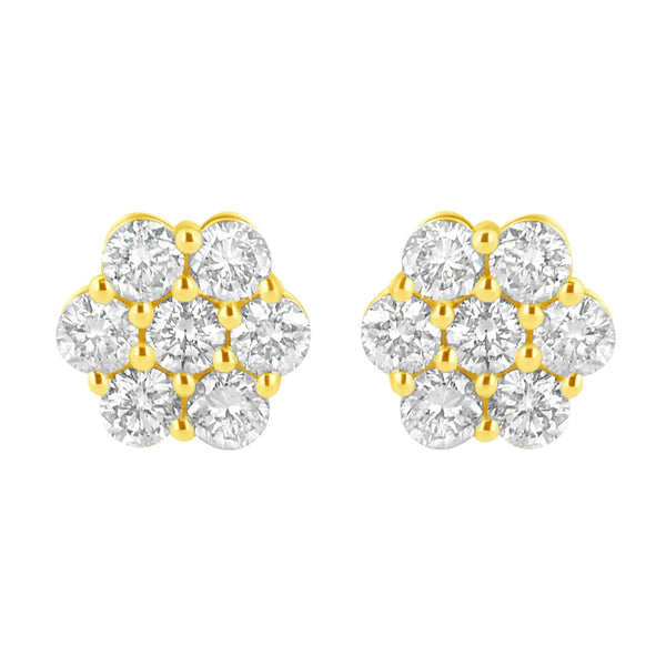 14K Yellow Gold 1.0 Cttw Diamond Flower Earring (J-K Color, I1-I2 Clarity)