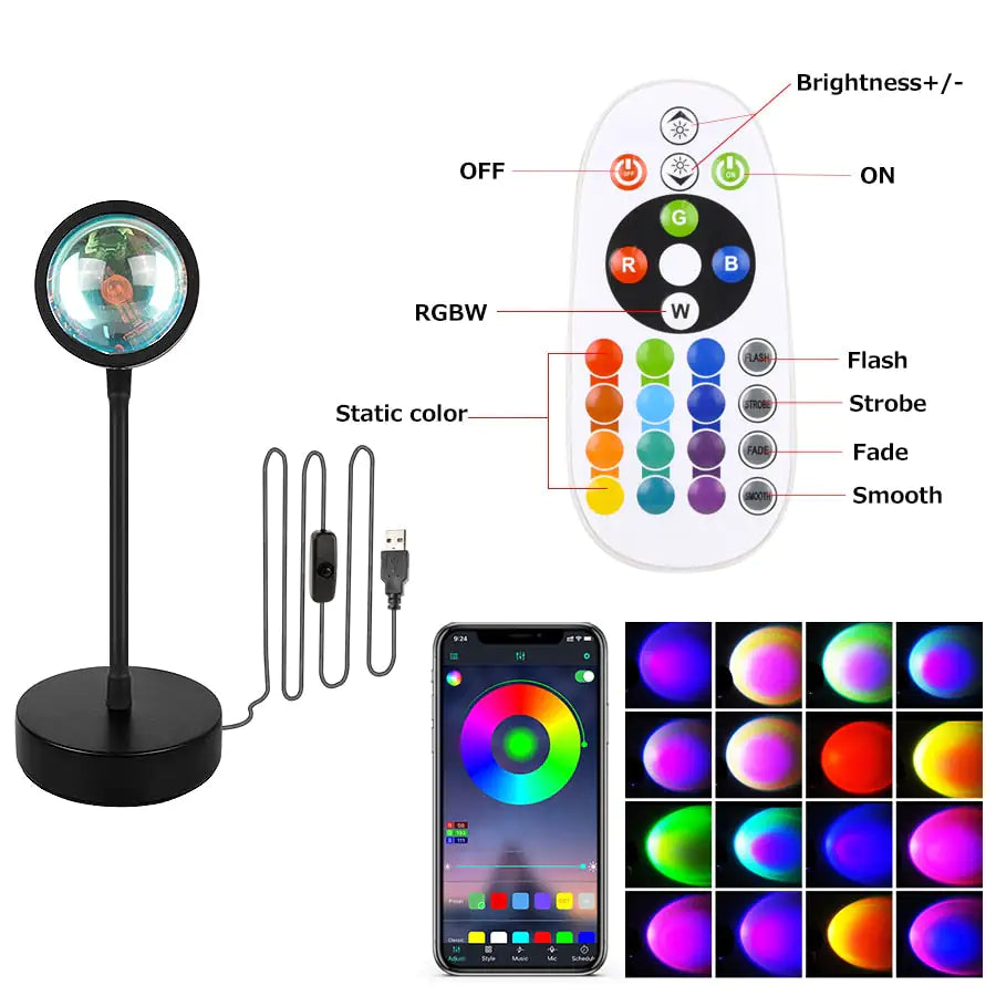 Lámpara de proyección de atardecer con control remoto y aplicación inteligente