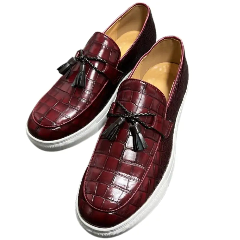 Crocodile Pattern Leather Tassel Loafers