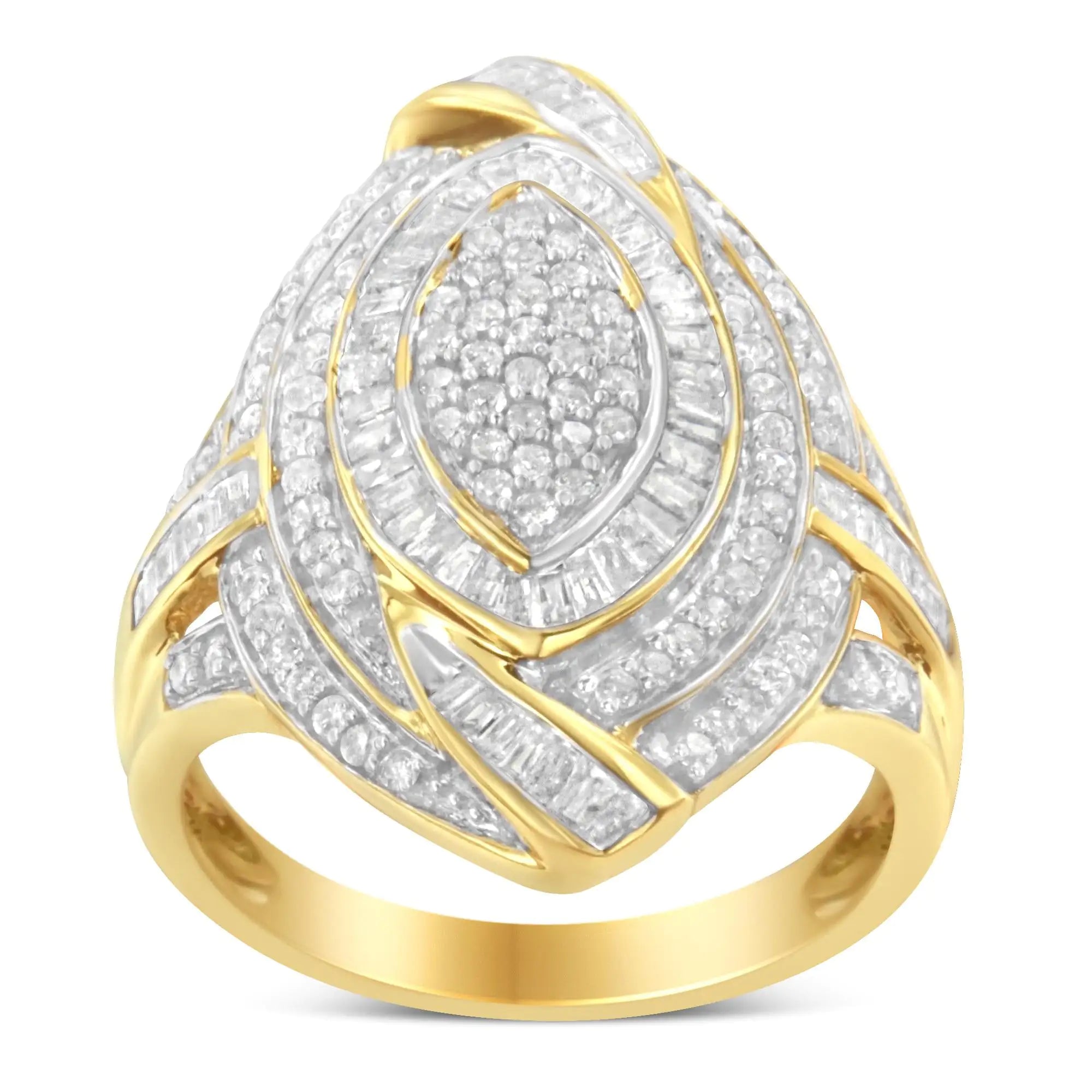 10K Yellow Gold Diamond Cocktail Ring (1 cttw, I-J Color, I2-I3 Clarity)