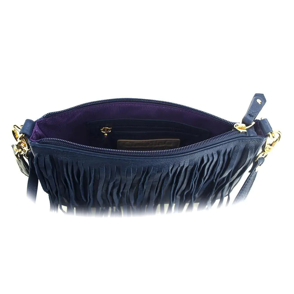 Willow Fringe Leather Handbag -Sapphire