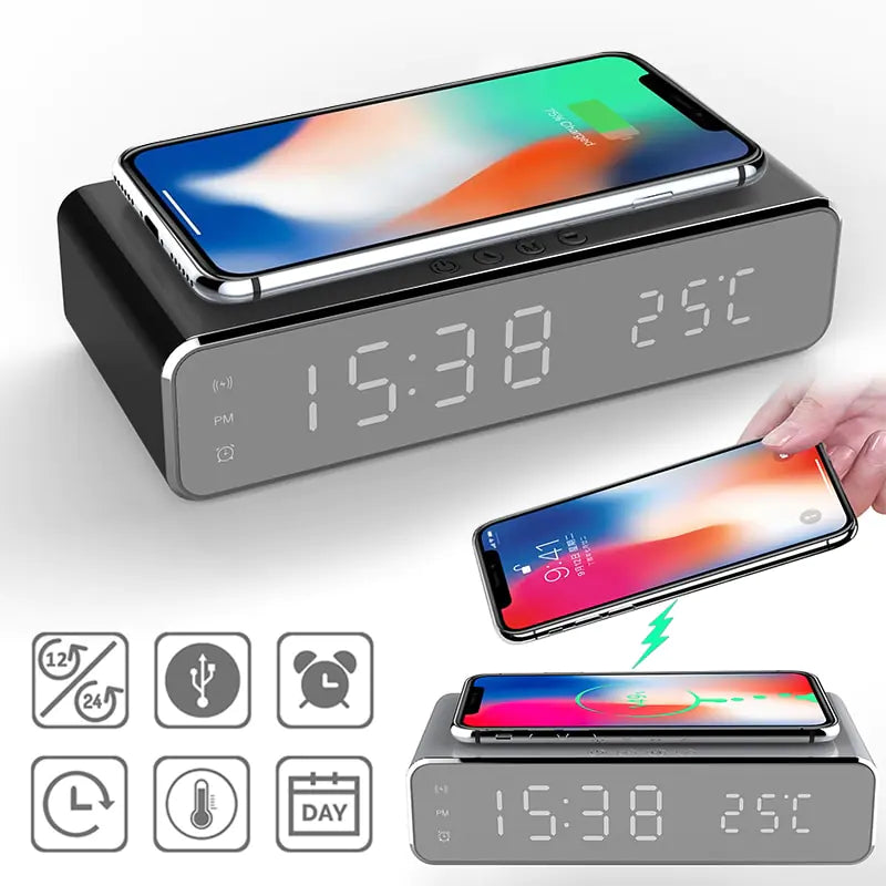 LED Alarm Clock QI Wireless Charger