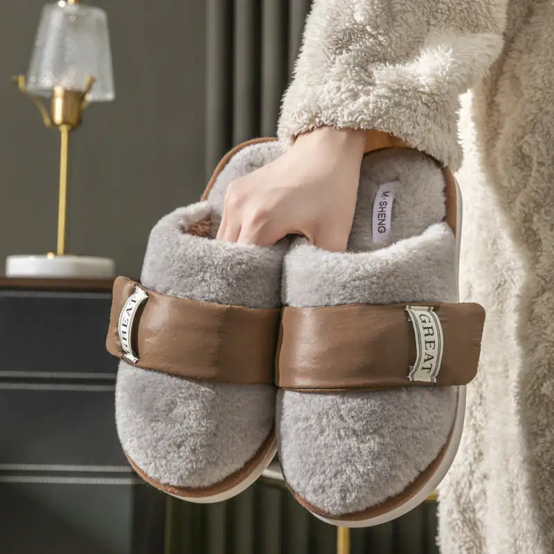 Autumn And Winter Indoor Home Slipper Plus Velvet Warm Couple Bedroom Cotton Shoes