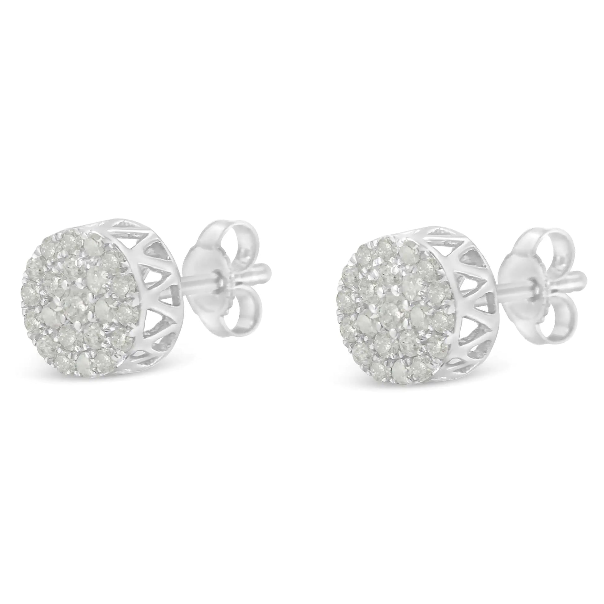 10K White Gold Diamond Cluster Stud Earrings (1 cttw, I-J Color, I2-I3 Clarity)