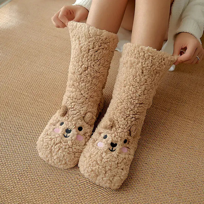 TWS Fuzzy Golden Doodle Slipper Socks