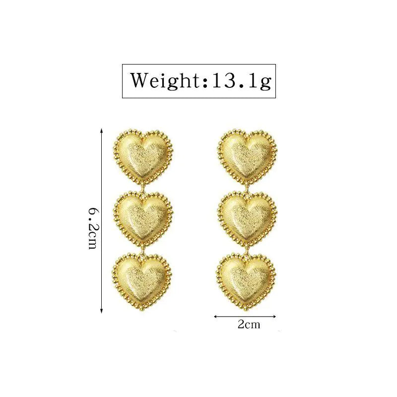 3 Gold Hearts Earrings