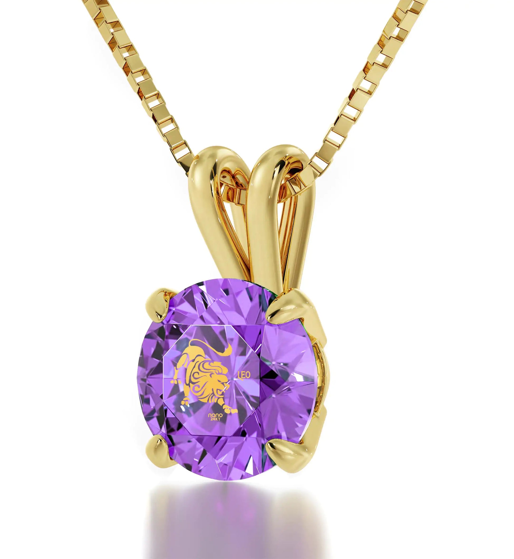 Gold Plated Silver Leo Necklace Zodiac Pendant 24k Gold Inscribed on Crystal